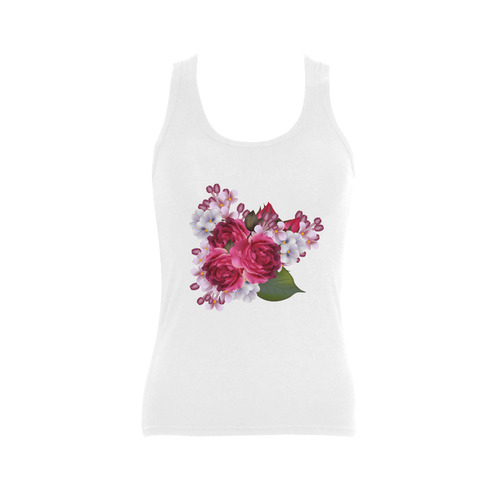 Elegant designers T-Shirt with wild wine red and white Women's Shoulder-Free Tank Top (Model T35)