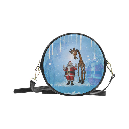 Funny Santa Claus and giraffe Round Sling Bag (Model 1647)