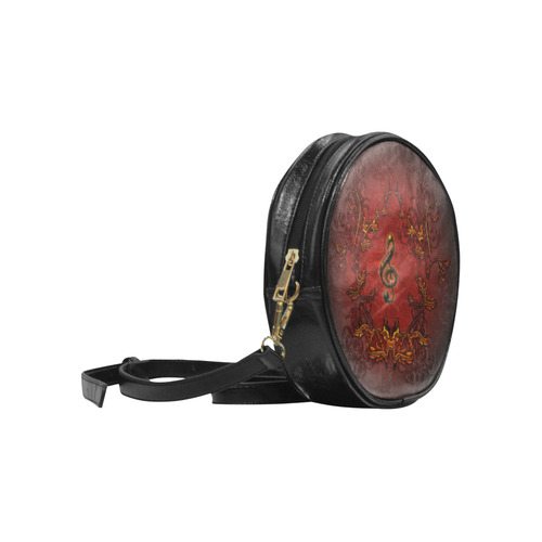 Music, clef and red floral elements Round Sling Bag (Model 1647)