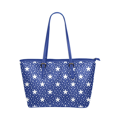 Different Size Stars seamless pattern white Leather Tote Bag/Large (Model 1651)