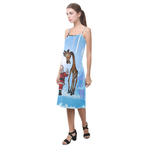 Funny Santa Claus and giraffe Alcestis Slip Dress (Model D05)