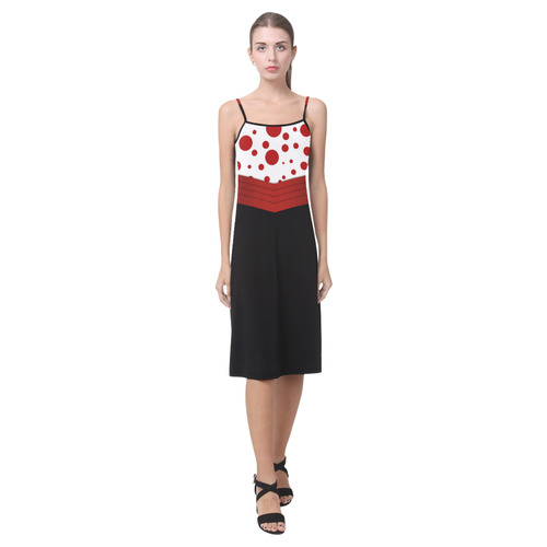 Polka Dots with Red Sash on Black Alcestis Slip Dress (Model D05)