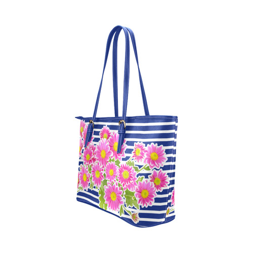 Asters Bouquet Pink White Flowers Leather Tote Bag/Small (Model 1651)