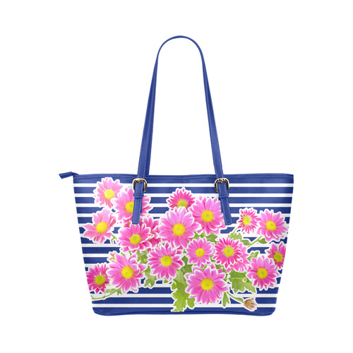 Asters Bouquet Pink White Flowers Leather Tote Bag/Small (Model 1651)