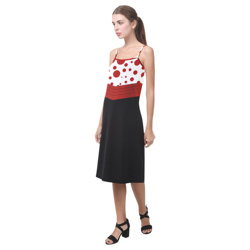 Polka Dots with Red Sash on Black Alcestis Slip Dress (Model D05)