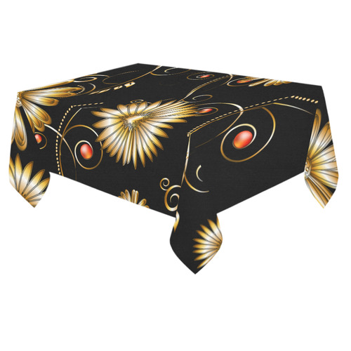 Flowers in golden colors Cotton Linen Tablecloth 60"x 84"