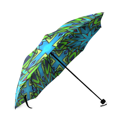 Blue and Green Stained Glass Foldable Umbrella (Model U01)