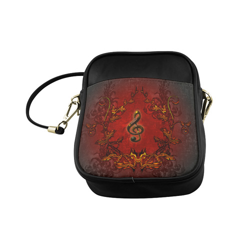 Music, clef and red floral elements Sling Bag (Model 1627)