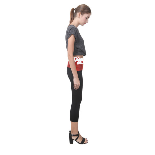 Polka Dots with Red Sash on Black Capri Legging (Model L02)