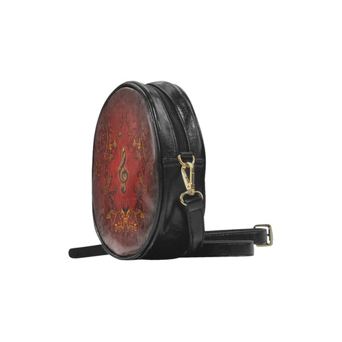 Music, clef and red floral elements Round Sling Bag (Model 1647)