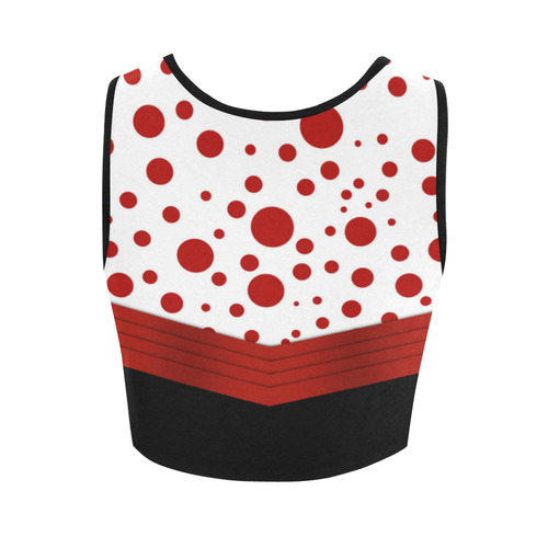 Polka Dots with Red Sash on Black Women's Crop Top (Model T42)