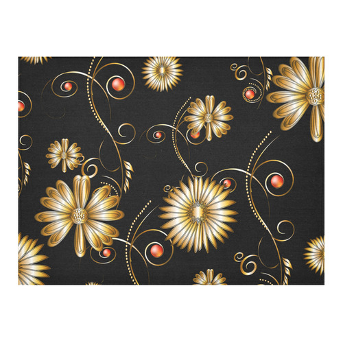 Flowers in golden colors Cotton Linen Tablecloth 52"x 70"