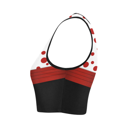 Polka Dots with Red Sash on Black Women's Crop Top (Model T42)
