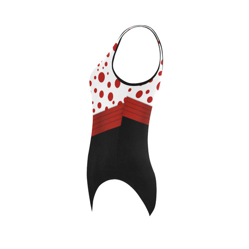 Polka Dots with Red Sash on Black Vest One Piece Swimsuit (Model S04)