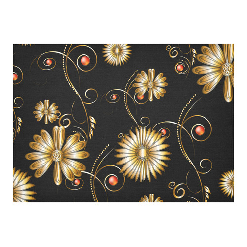 Flowers in golden colors Cotton Linen Tablecloth 60"x 84"