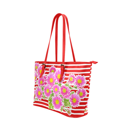Asters Bouquet Pink White Flowers Leather Tote Bag/Large (Model 1651)