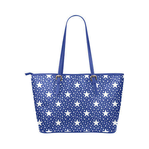 Different Size Stars seamless pattern white Leather Tote Bag/Large (Model 1651)