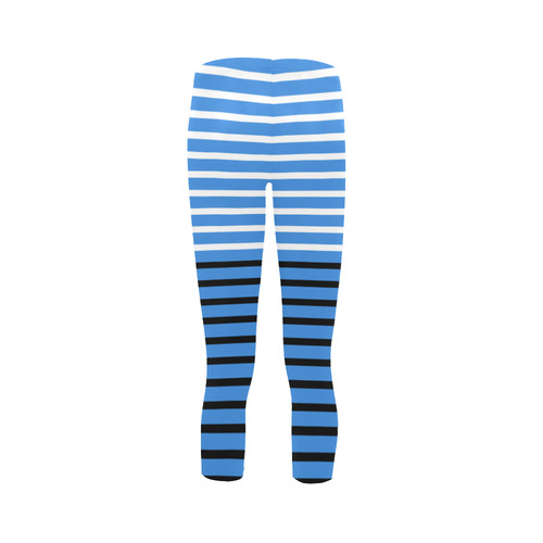 Narrow White & Black Flat Stripes Pattern Capri Legging (Model L02)