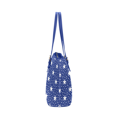 Different Size Stars seamless pattern white Leather Tote Bag/Large (Model 1651)