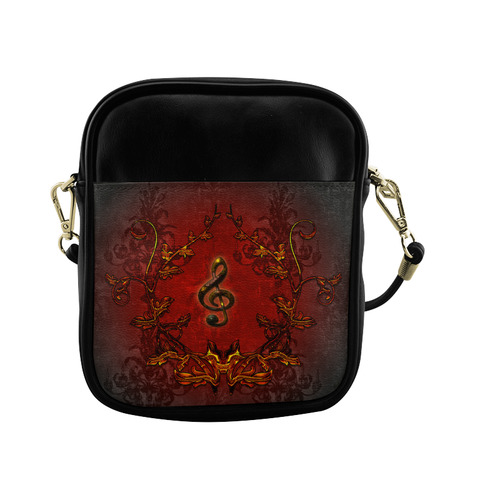 Music, clef and red floral elements Sling Bag (Model 1627)