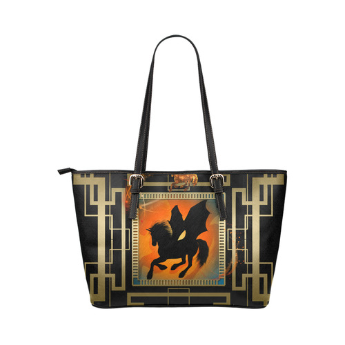 Unicorn silhouette Leather Tote Bag/Large (Model 1651)