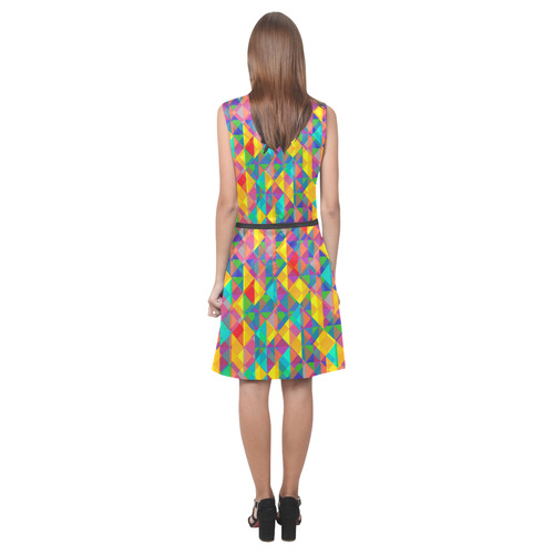 Colorful Abstract Christmas New Year Celebration Eos Women's Sleeveless Dress (Model D01)