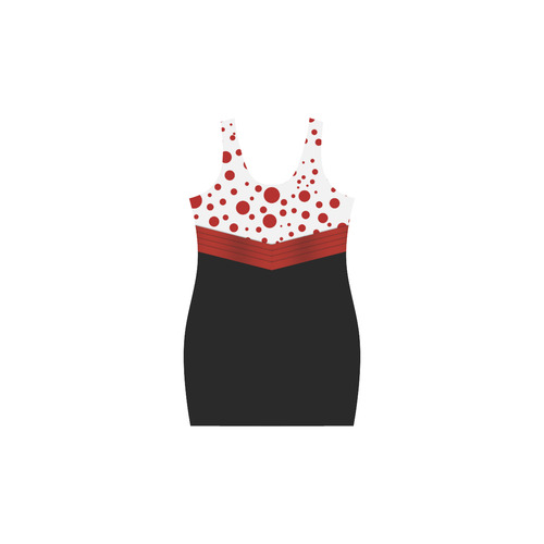 Polka Dots with Red Sash on Black Medea Vest Dress (Model D06)