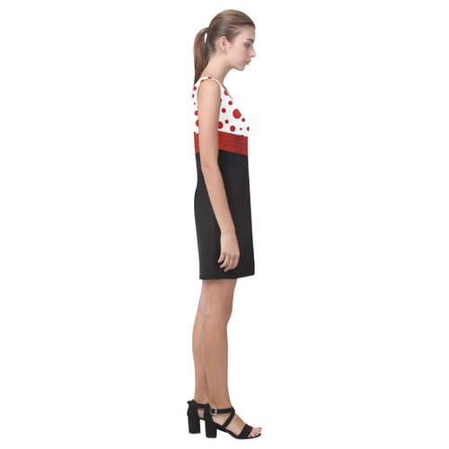 Polka Dots with Red Sash on Black Medea Vest Dress (Model D06)