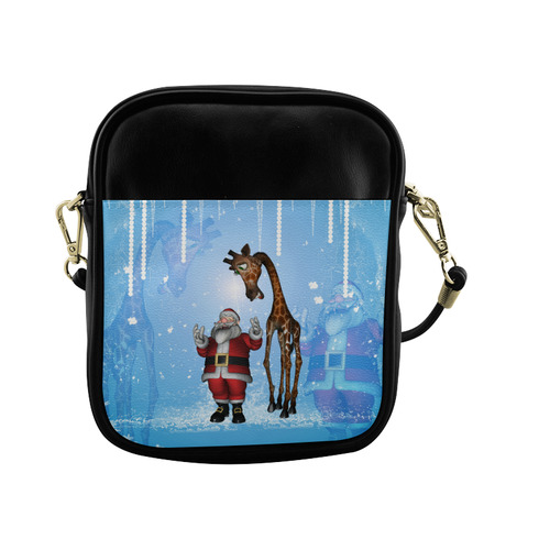 Funny Santa Claus and giraffe Sling Bag (Model 1627)