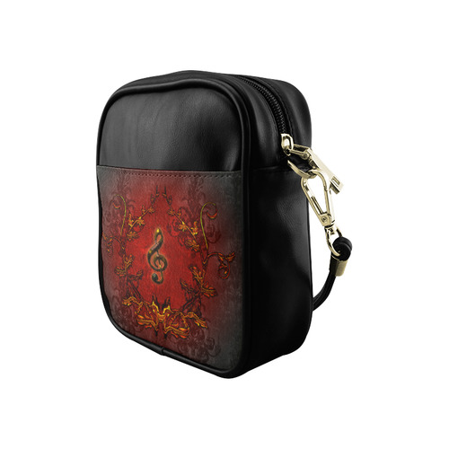 Music, clef and red floral elements Sling Bag (Model 1627)