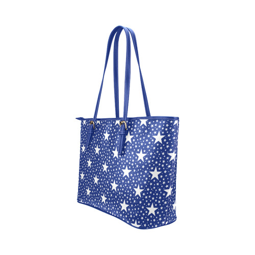 Different Size Stars seamless pattern white Leather Tote Bag/Large (Model 1651)