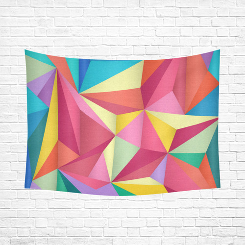 Colorful Triangles Abstract Geometric Cotton Linen Wall Tapestry 80"x 60"