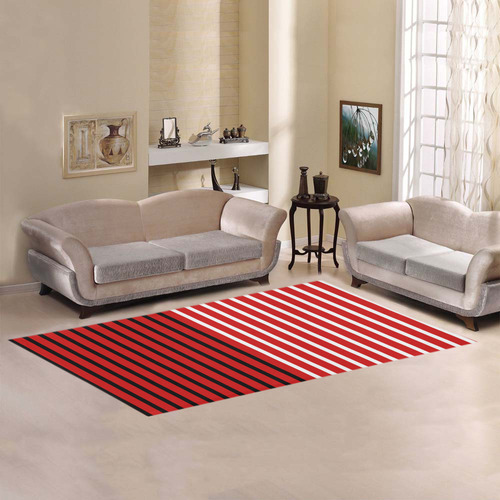 Narrow White & Black Flat Stripes Pattern Area Rug 7'x3'3''