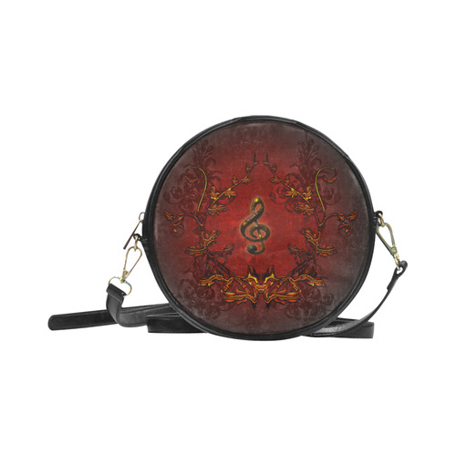 Music, clef and red floral elements Round Sling Bag (Model 1647)