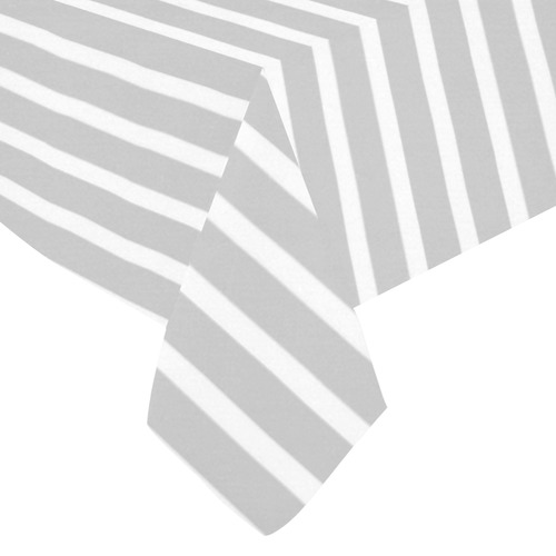 Narrow White Flat Stripes Pattern Cotton Linen Tablecloth 60"x 84"