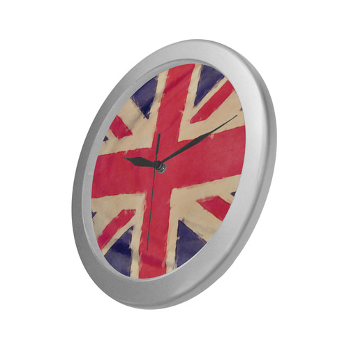 British UNION JACK flag grunge style Silver Color Wall Clock