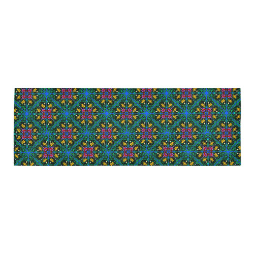 Colorful Floral Diamond Squares on Blue Area Rug 9'6''x3'3''