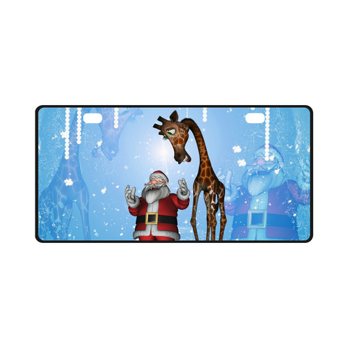Funny Santa Claus and giraffe License Plate