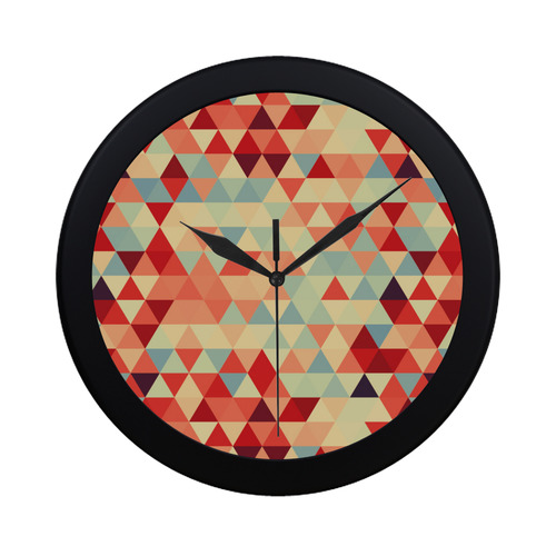 Modern Hipster TRINAGLES pattern red blue beige Circular Plastic Wall clock