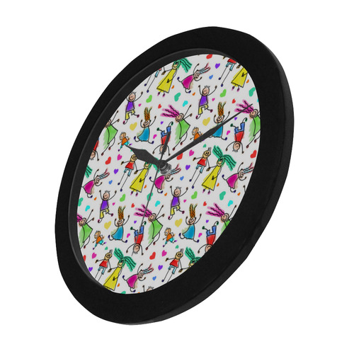 Multicolored HAPPY PEOPLE Line Drawing Circular Plastic Wall clock