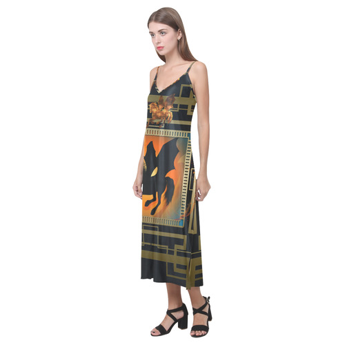 Unicorn silhouette V-Neck Open Fork Long Dress(Model D18)