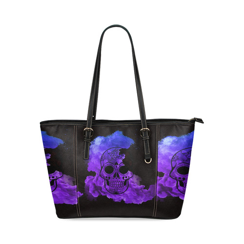 smoky skull Leather Tote Bag/Small (Model 1640)