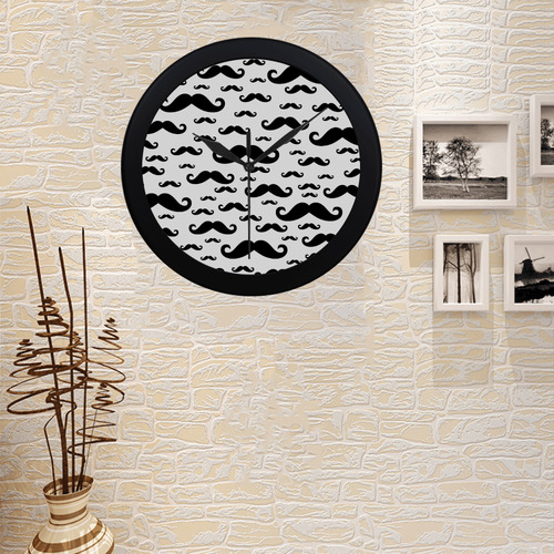 Black handlebar MUSTACHE / MOUSTACHE pattern Circular Plastic Wall clock