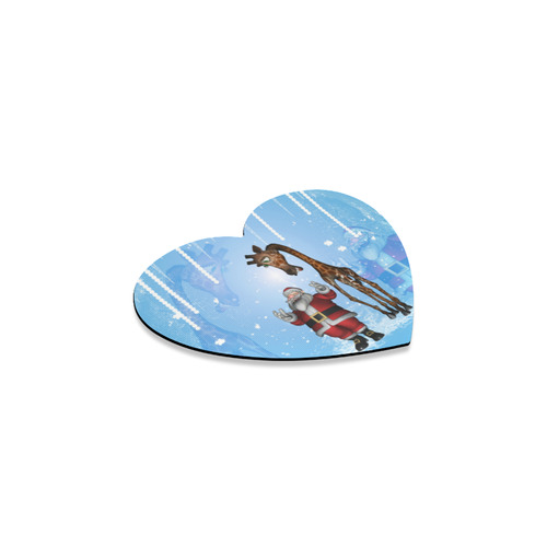 Funny Santa Claus and giraffe Heart Coaster