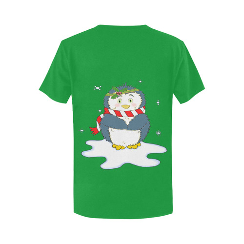 Adorable Christmas Penguin Green Women's T-Shirt in USA Size (Two Sides Printing)