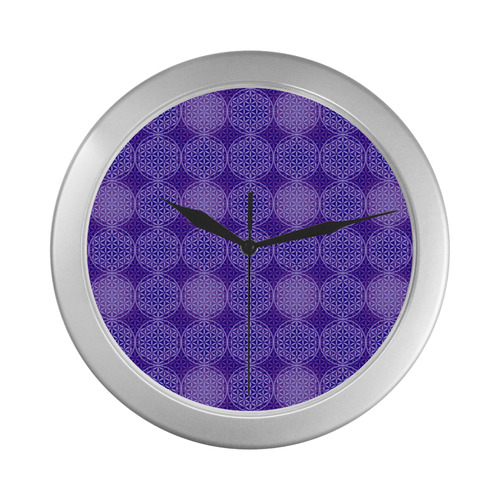 FLOWER OF LIFE stamp pattern purple violet Silver Color Wall Clock