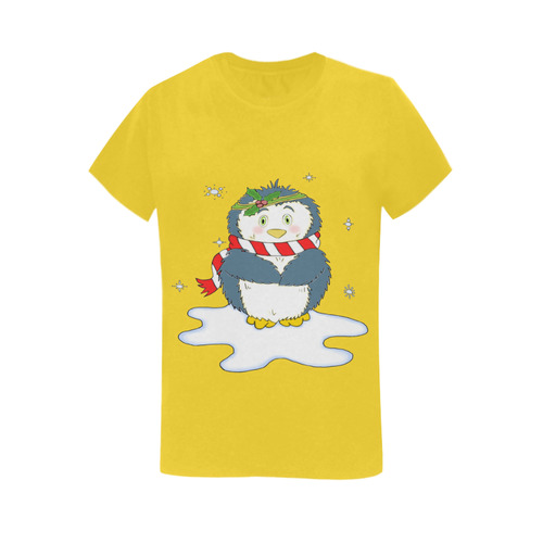 Adorable Christmas Penguin Yellow Women's T-Shirt in USA Size (Two Sides Printing)
