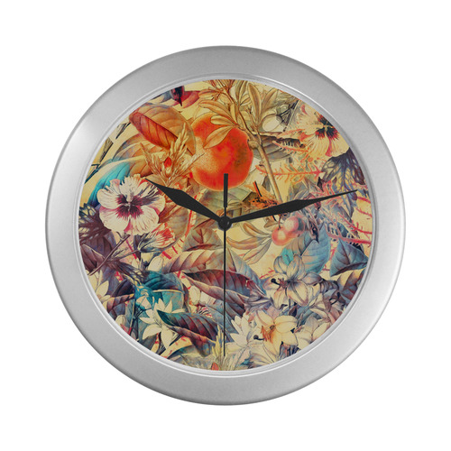 flowers 6 Silver Color Wall Clock