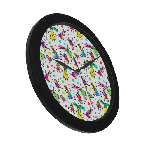 Multicolored HAPPY PEOPLE Line Drawing Circular Plastic Wall clock