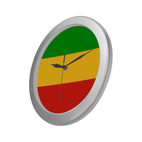 Rastafari Flag Colored Stripes Silver Color Wall Clock